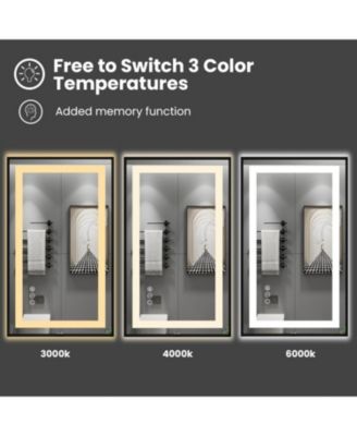  LED Bathroom Mirror, 60" x 40" LED Bathroom Mirror with Black Frame, Front Light and Backlit, Stepless Dimmable, Anti-Fog, Shatter-Proof, Memory, 3 Colors, Double LED Vanity Mirror