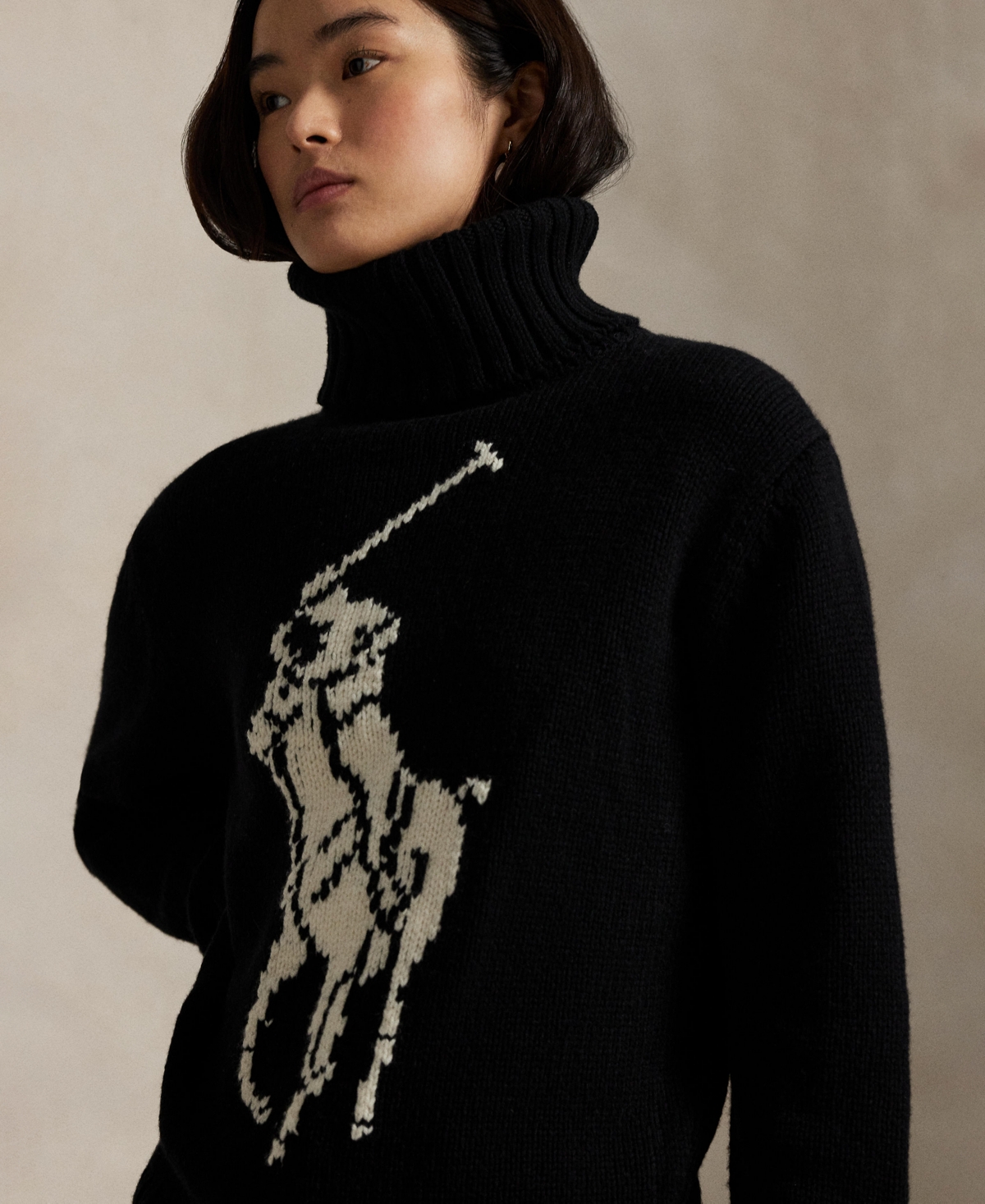 Polo Ralph Lauren Polo-player Intarsia Wool Sweater In Black