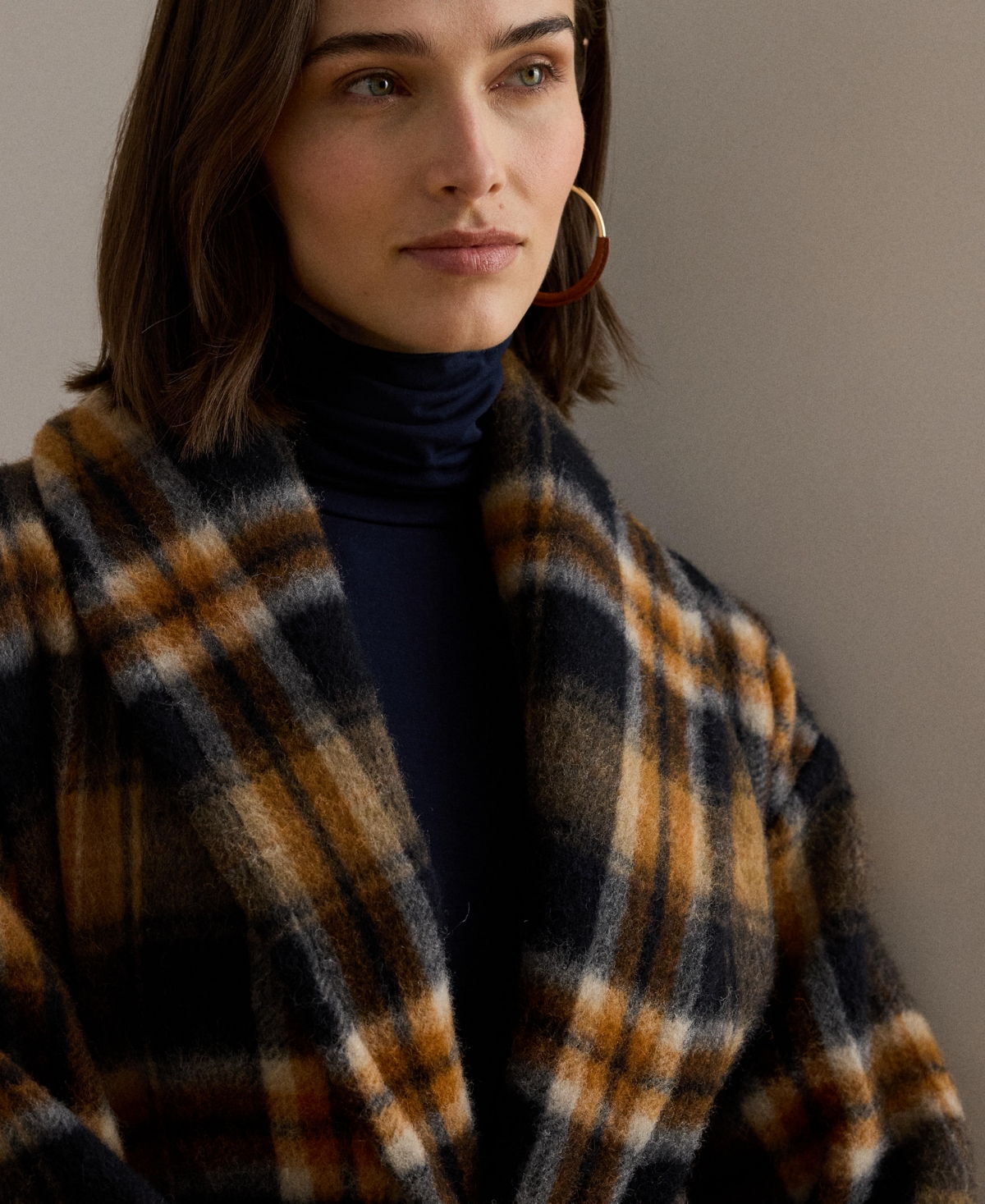 Lauren Ralph Women's Plaid Shawl Collar Wrap Jacket