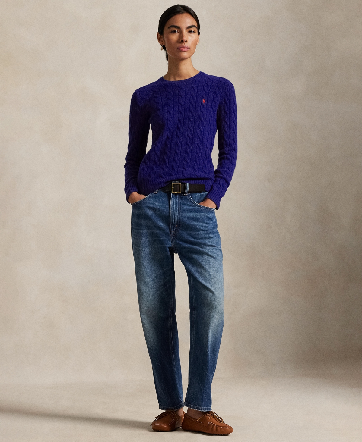 Polo Ralph Lauren All-over Cable Knit Cashmere Blend Sweater In Blue