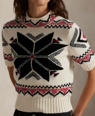 Women's Intarsia Knit Short Sleeve Sweater