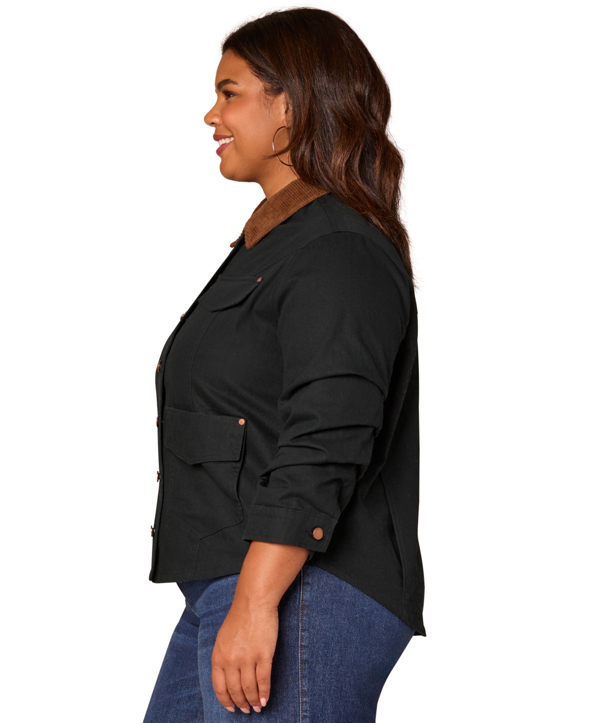 Democracy Plus 3/4-Ruched Sleeve Button Front Jacket