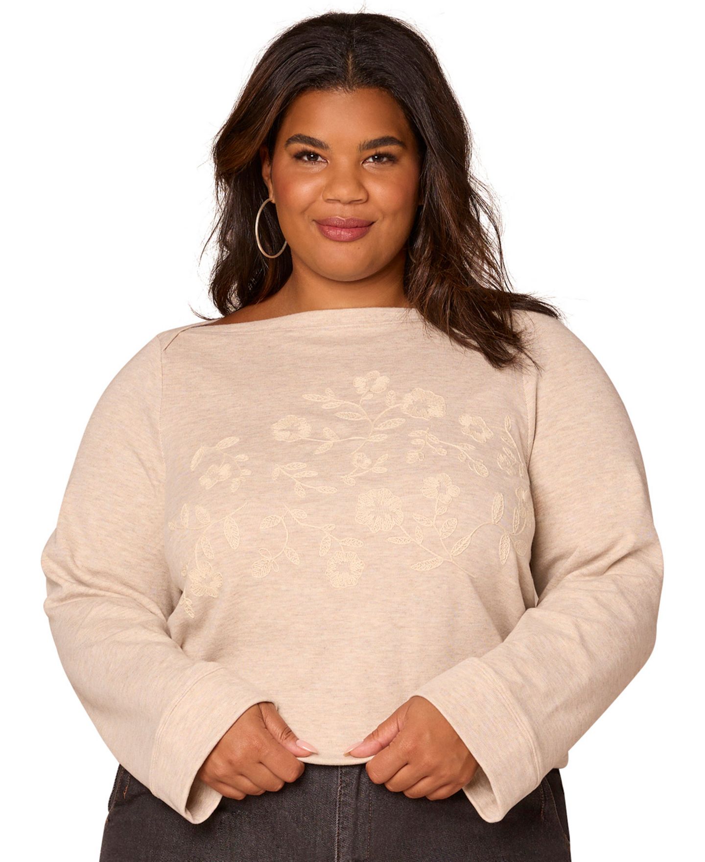 Женский топ Democracy Plus Size Bell Sleeve Boat Neck, цвет: Меланжевый — фото 1