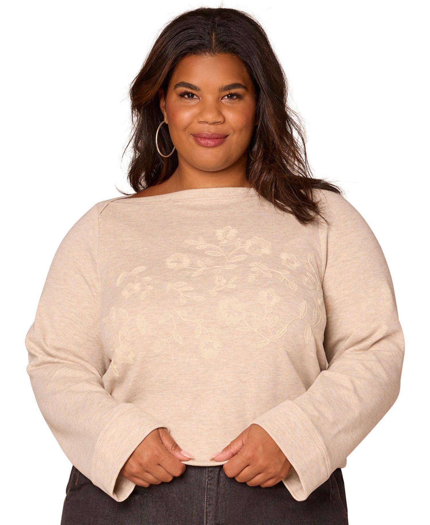 Plus Size Bell Sleeve Boat Neck Top