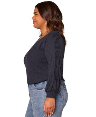 Plus Size Long Sleeve Cased Hem Knit Top