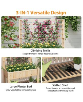 Raised Garden Bed w/ Trellis Wooden Elevated Planter Box w/ Legs & Liner 45'' x 23'' x 59'' (L x W x H)