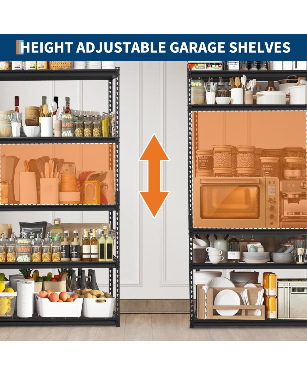 gaomon Garage Shelving, 5-Tier Heavy Duty Garage Shelving, 60" L x 24" W x 78" H Storage Shelves Adjustable Height, Metal Shelves for Kitchen Pantry B