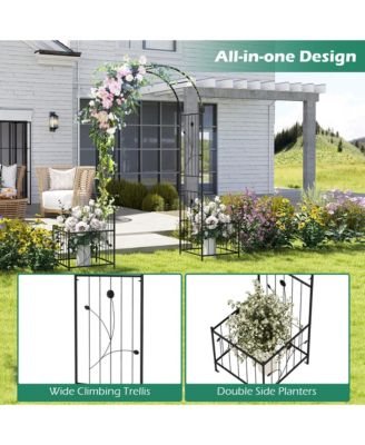 86'' Arch Trellis for Climbing Plants w/ Planter Boxes Roses Vines for Wedding