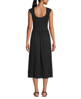 Women's Slub Cap Sleeve Shirred Skirt Midi Dress