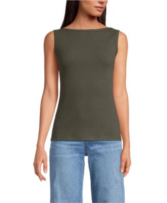 Women's Sleeveless Pointelle Rib Boat Neck Tank