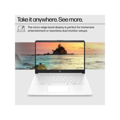 14-dq3220nr 14" HD Touchscreen Laptop, Intel Celeron N4500 1.1GHz, 4GB RAM, 64GB eMMC, Windows 11 Home S Mode, Snowflake White