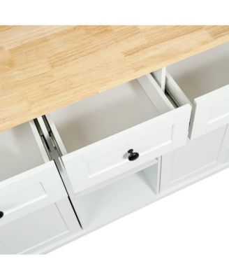 Kitchen Island Cart with Drop Leaf, Rubber Wood Top, 3 Drawers & Internal Racks, Rolling Storage on Wheels