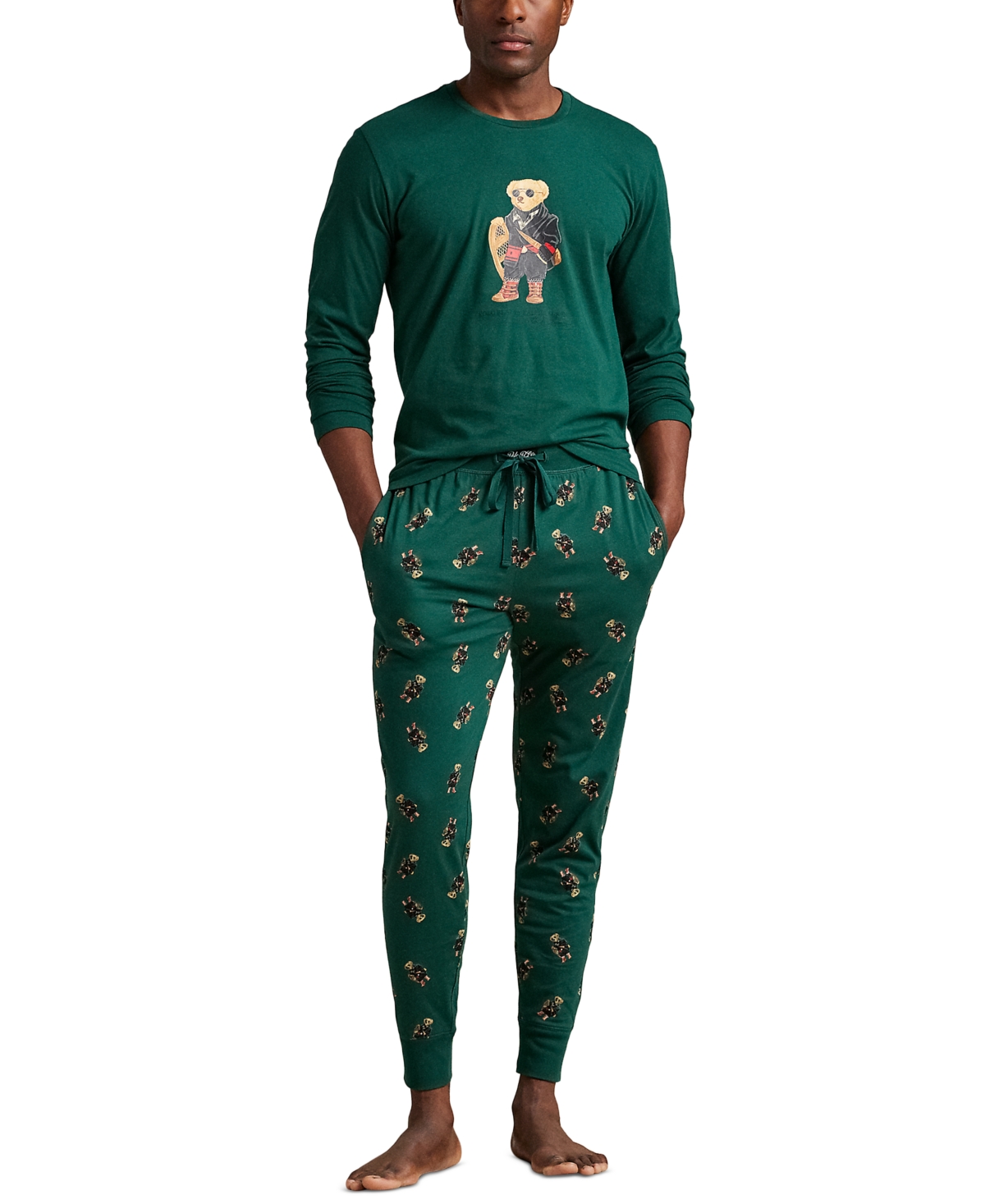 Polo Ralph Lauren Men's 2-piece Long Sleeve T-shirt And Joggers Pajama Set In Green