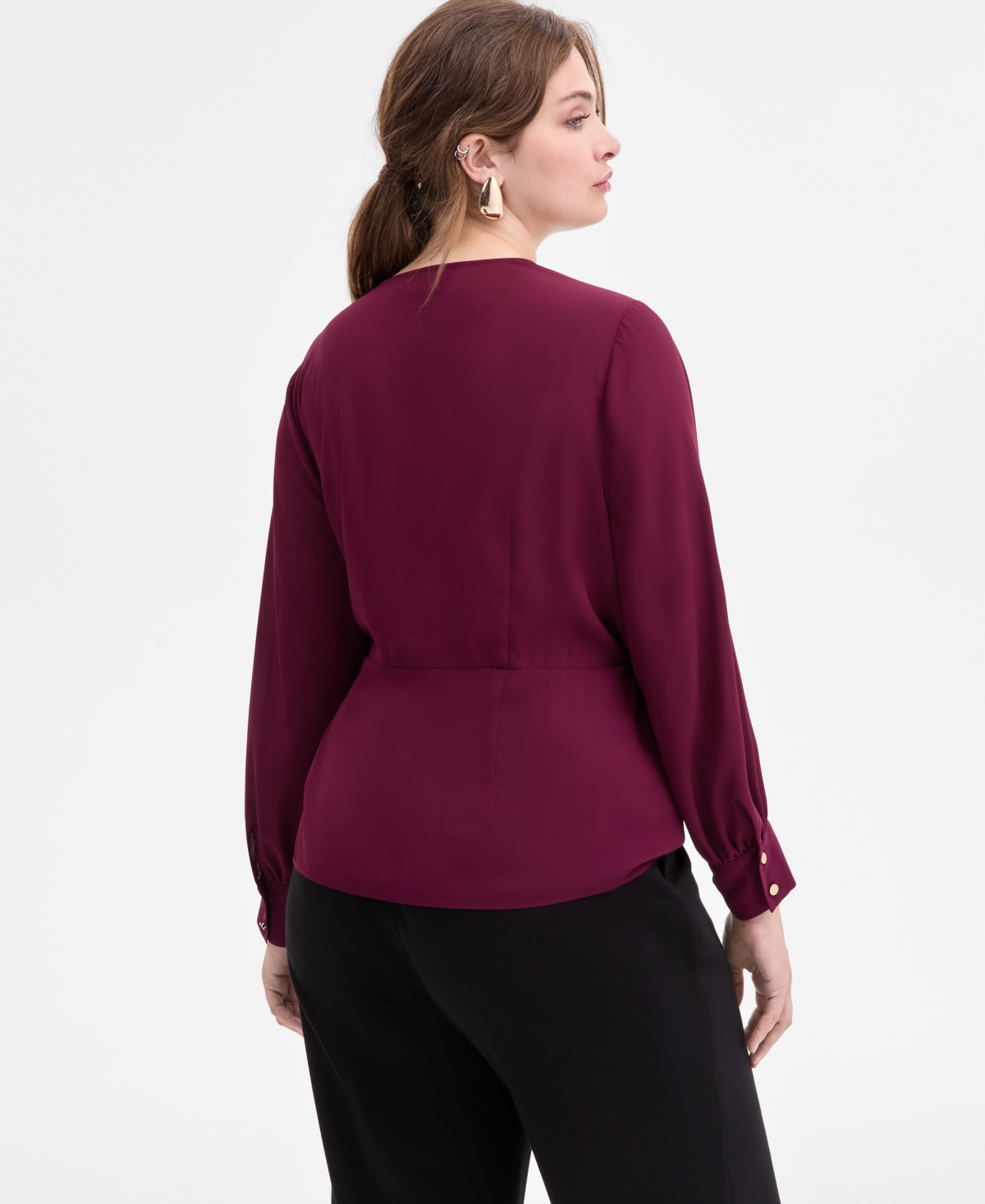Inc International Concepts Plus Size Asymmetrical Tie-front Blouse, Macy's Exclusive In Black