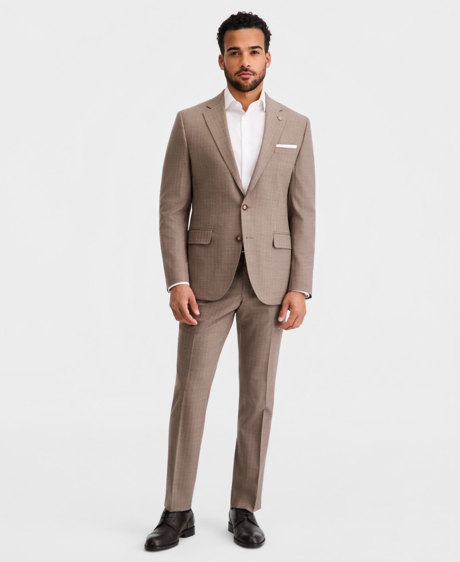 Men's Modern-Fit Wool-Blend Tan Pinstripe Suit Separates