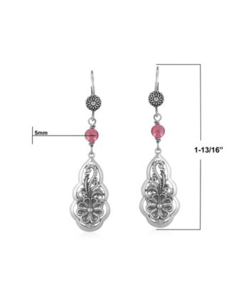 Sterling Silver Rhodonite Flower Gemstone Bead Lever Back Earrings