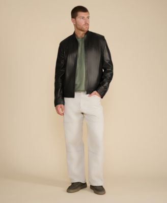 Men's Leather Racer Jacket, Created for Macy's