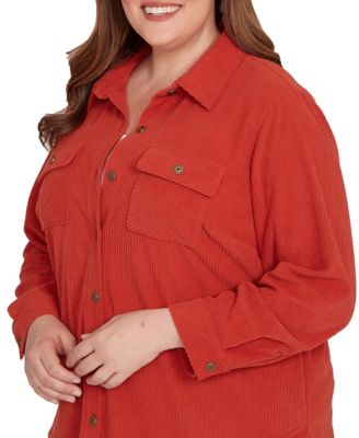 Plus Size Sunset Canyon Plush Ribbed Oversized Button Front Top