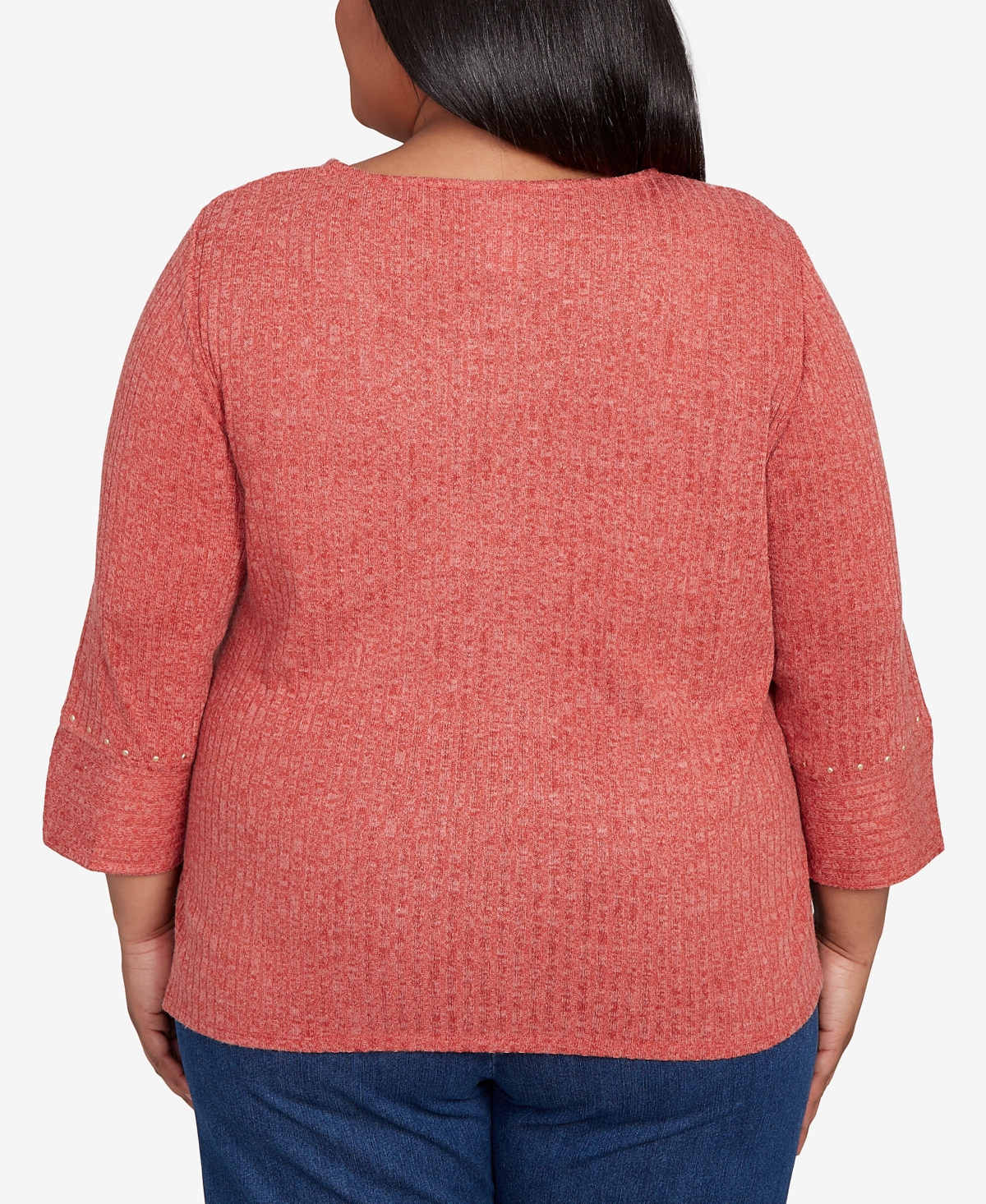Alfred Dunner Plus Size Sunset Canyon Embellished Spliced Solid Top In Brown