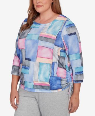 Plus Size Casual Vibe Tie Side Ruched Colorblock Top