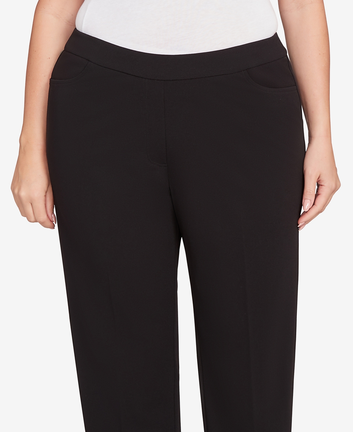 Alfred Dunner Plus Size Jet Setter Black Crepe Knit Short Length Pants In Black