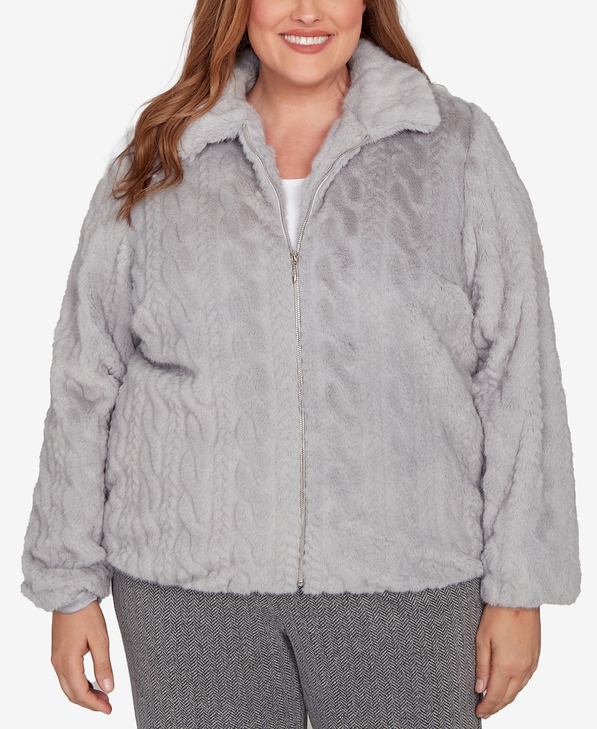 Alfred Dunner Plus Size Jet Setter Sculpted Zip Up Jacket In Gray