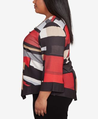 Plus Size Jet Setter Knit Colorblock Top with Necklace