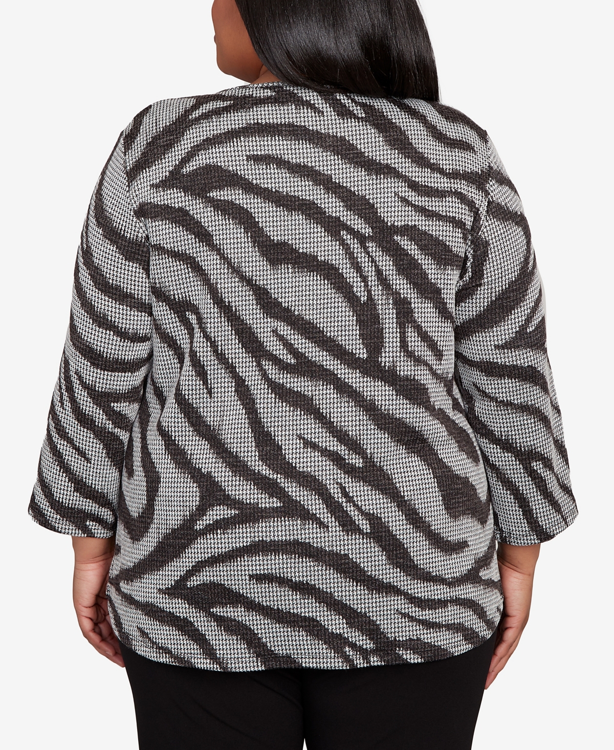 Alfred Dunner Plus Size Jet Setter Animal Houndstooth Top With Necklace In Black