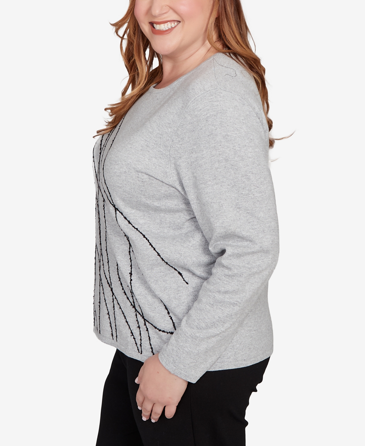 Alfred Dunner Plus Size Jet Setter Abstract Cording Sweater In Gray