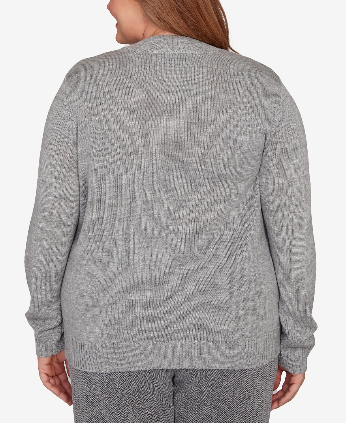 Alfred Dunner Plus Size Jet Setter Floral Soutache Embroidered Sweater In Gray