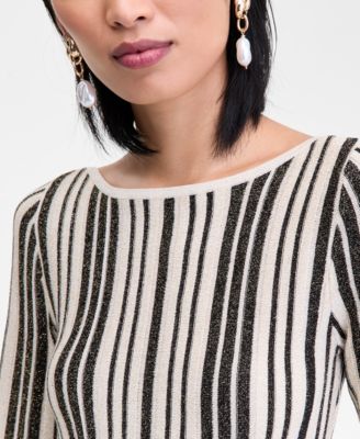 Women's Metallic Stripe Boat-Neck Sweater, Macy's Exclusive