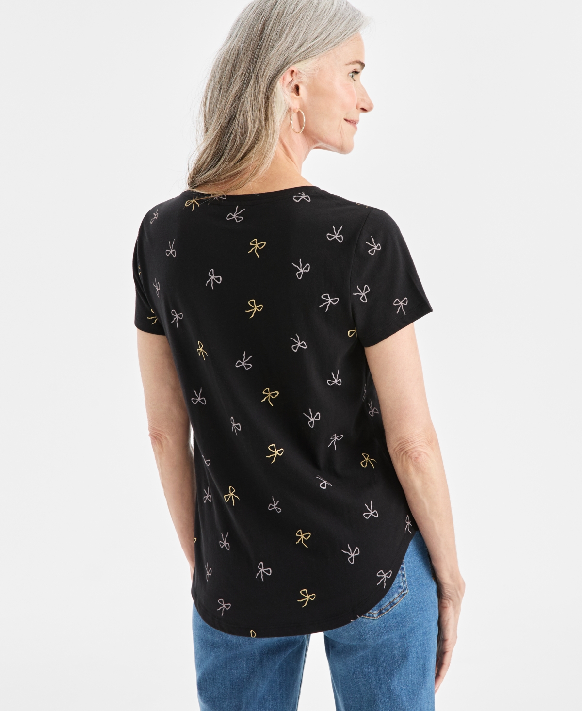 Style & Co Women's Printed Shine Short Sleeve T-shirt, Macy's Exclusive In Black