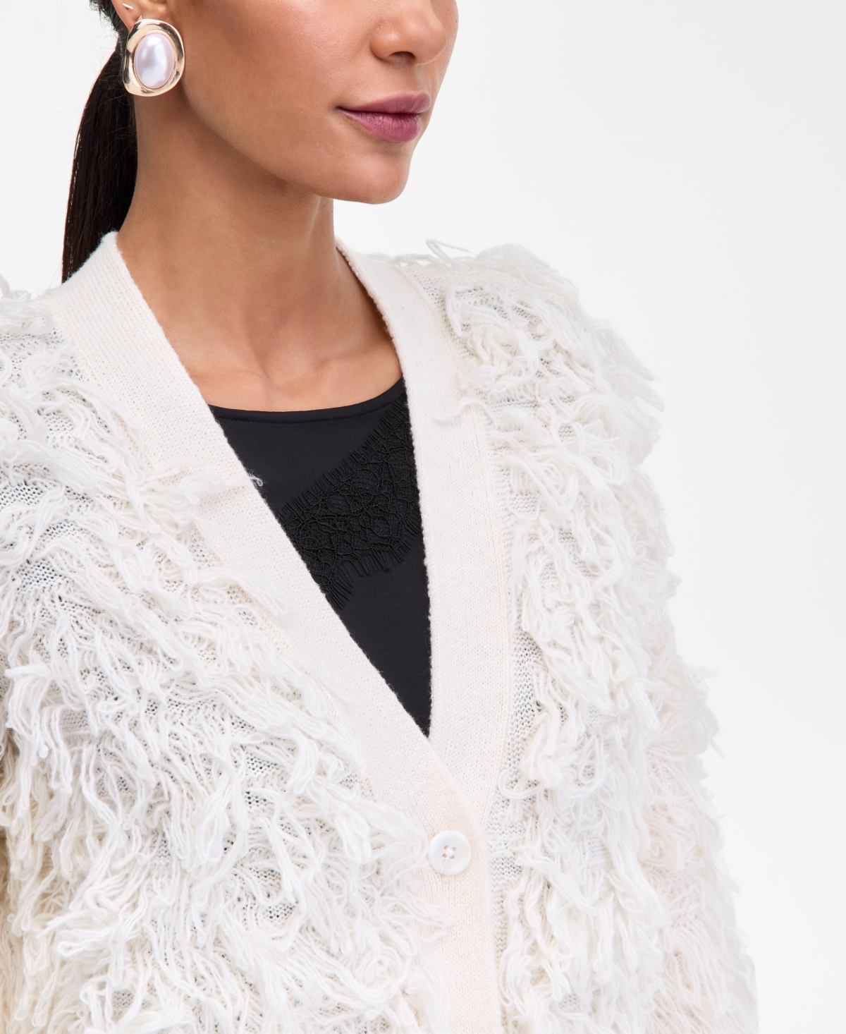I.n.c. International Concepts Women's Fuzzy Oversized V-Neck Cardigan Sweater, Macy's Exclusive
