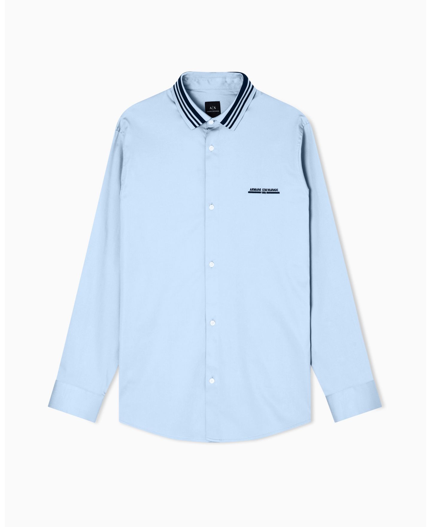 Мужская рубашка A|X Armani Exchange Collar Tipping Woven Dress Shirt, цвет: Выцветший джинсовый синий — фото 5