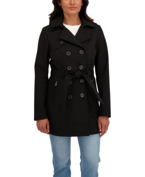 Женские куртки Sebby Collection Belted Double Breasted Soft Shell Trench Coat With Detachable Hood
