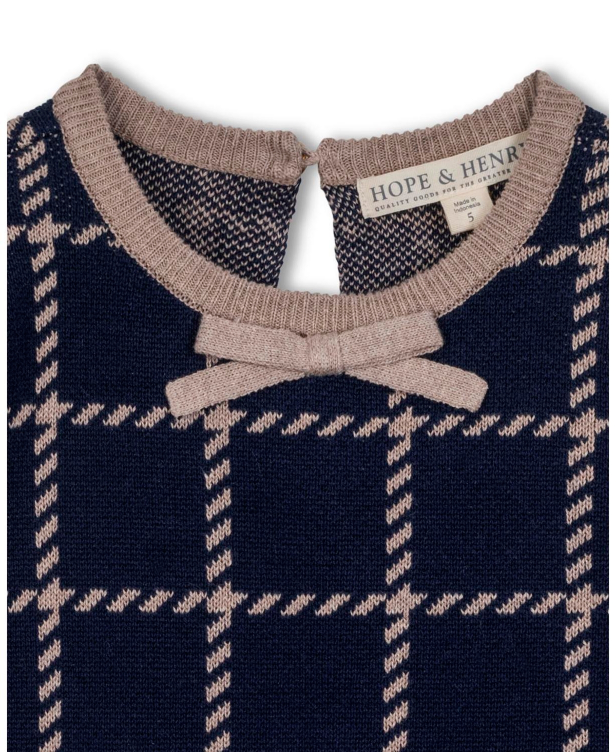 Hope & Henry Little and Big Girls' Organic Puff Sleeve Bow Detail Intarsia Sweater Dress