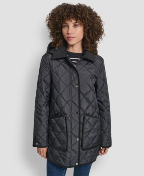 Женские куртки DKNY Women's Corduroy Collar Hooded Quilted Coat