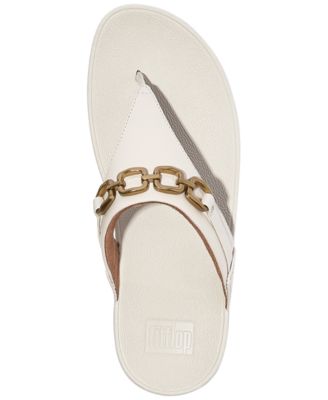 Women's Lulu Square-Chain Leather Toe-Post Wedge Sandals