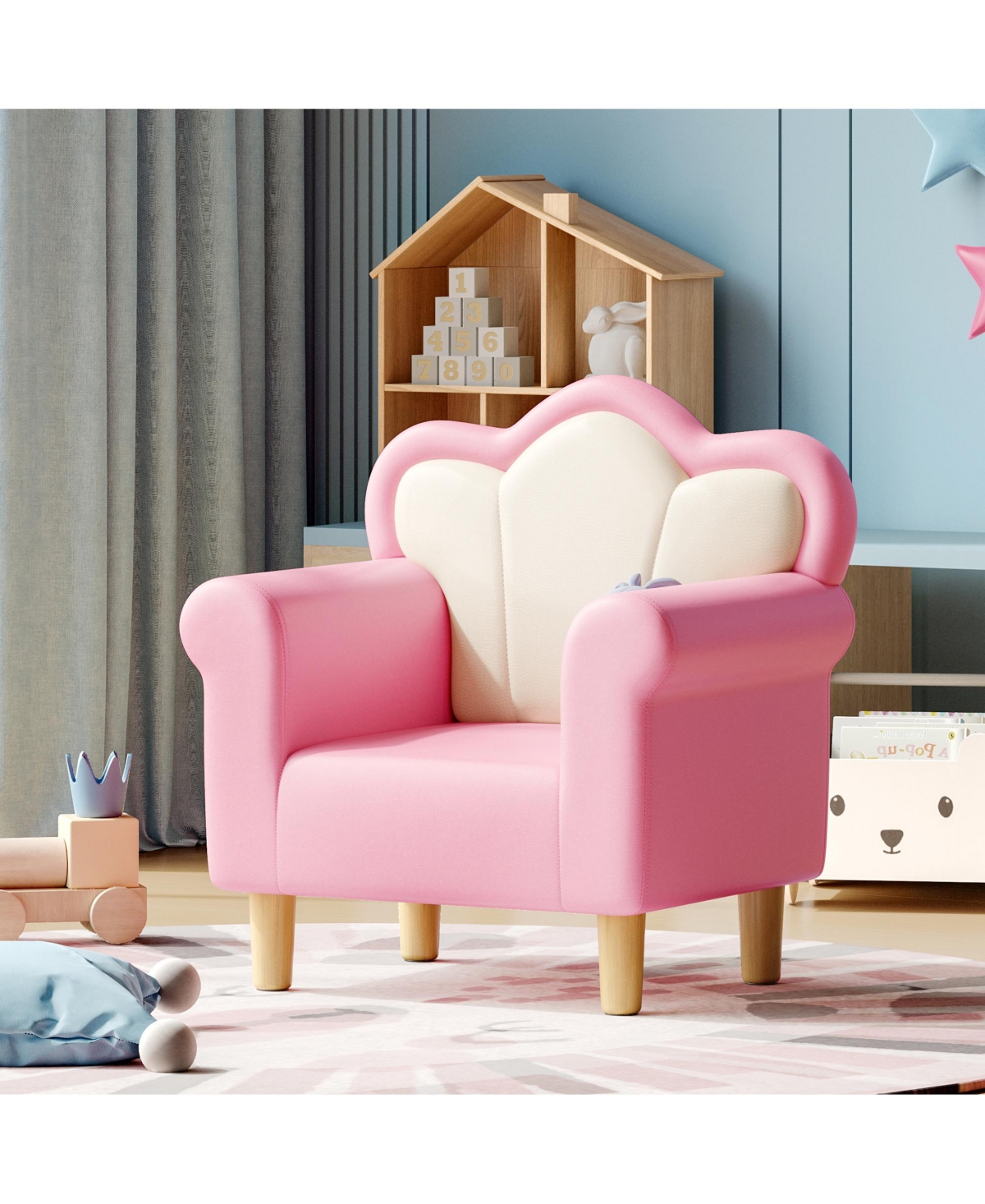 Jujabu Pink Upholstered Kids Sofa Princess Armchair for Children