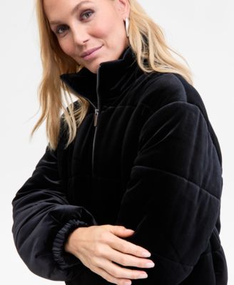 Women's Cropped Velvet Puffer Jacket, Macy's Exclusive