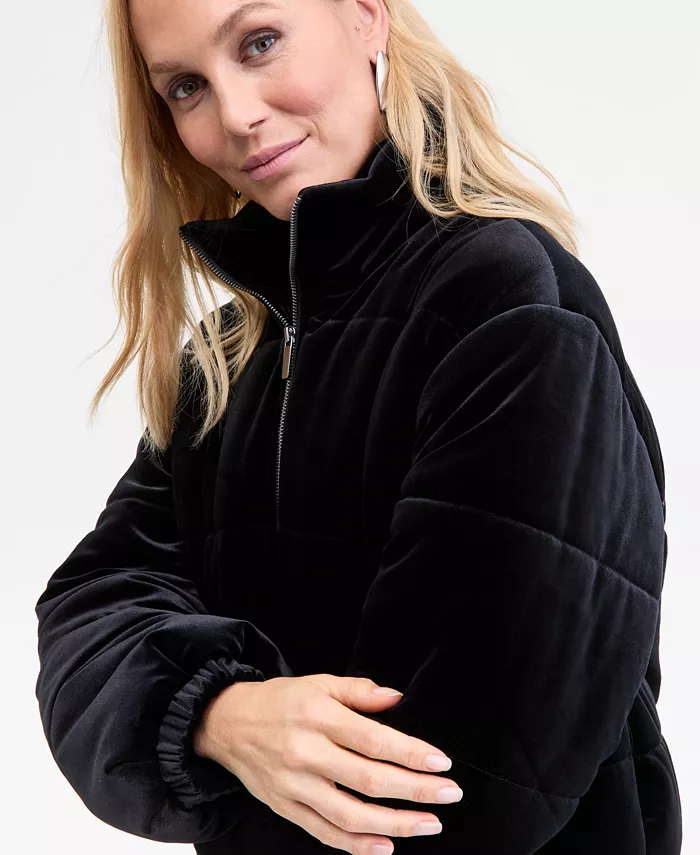 Women's Cropped Velvet Puffer Jacket - thumbnail 6