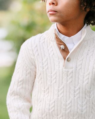 Boys Organic Mock Neck Cable Sweater