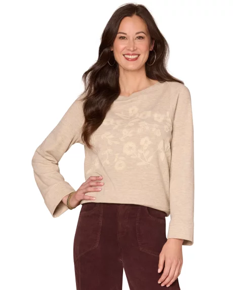 Petite Bell Sleeve Boat Neck Top - Heather Oatmeal