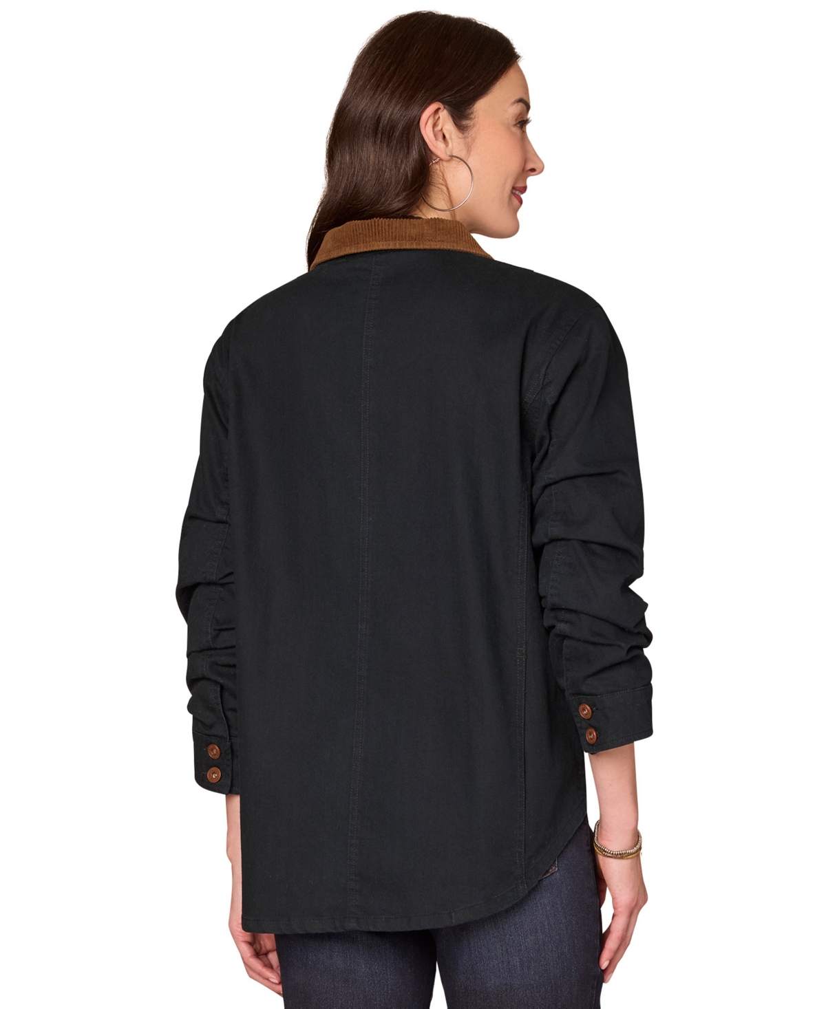 Democracy Petite Button Front Ruched Jacket In Black