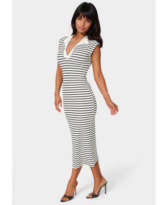 Women's Stripe Rib Column Dress with Collar
