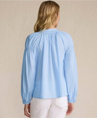 Women's Cotton Voile Long Sleeve Raglan Smocked Top