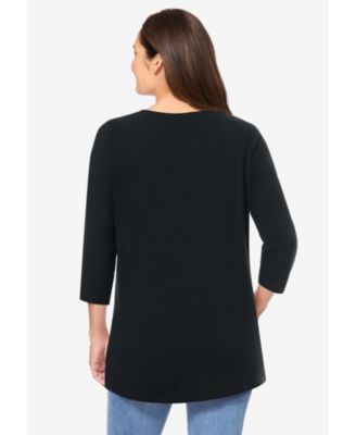 Plus Size Perfect Three-Quarter Sleeve Crewneck Tee