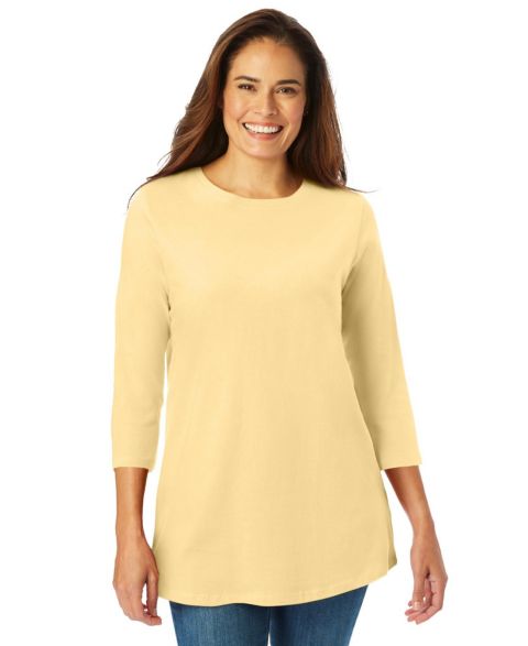 Женская футболка Woman Within Plus Size Within Perfect Three-Quarter Sleeve Crewneck, цвет: Banana