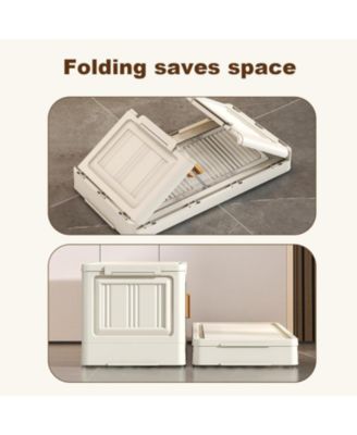 Stackable Storage Bins With Lids, 4-Tier Folding Storage Box,With Doors and Wheels, Collapsible Plastic Storage Bins- for Clothing, Toys