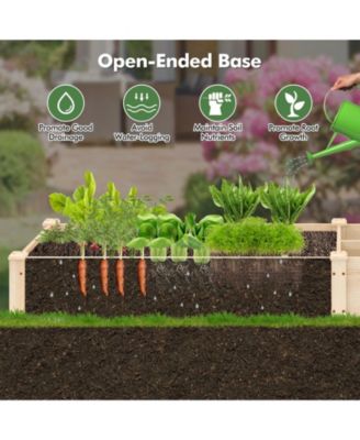 Wooden Raised Garden Bed w/ 2 Planter Boxes Divider Open-Ended Base